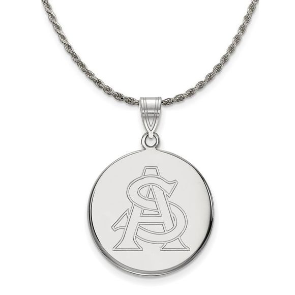 Sterling Silver Arizona State Large Disc Pendant Necklace - 20 In
